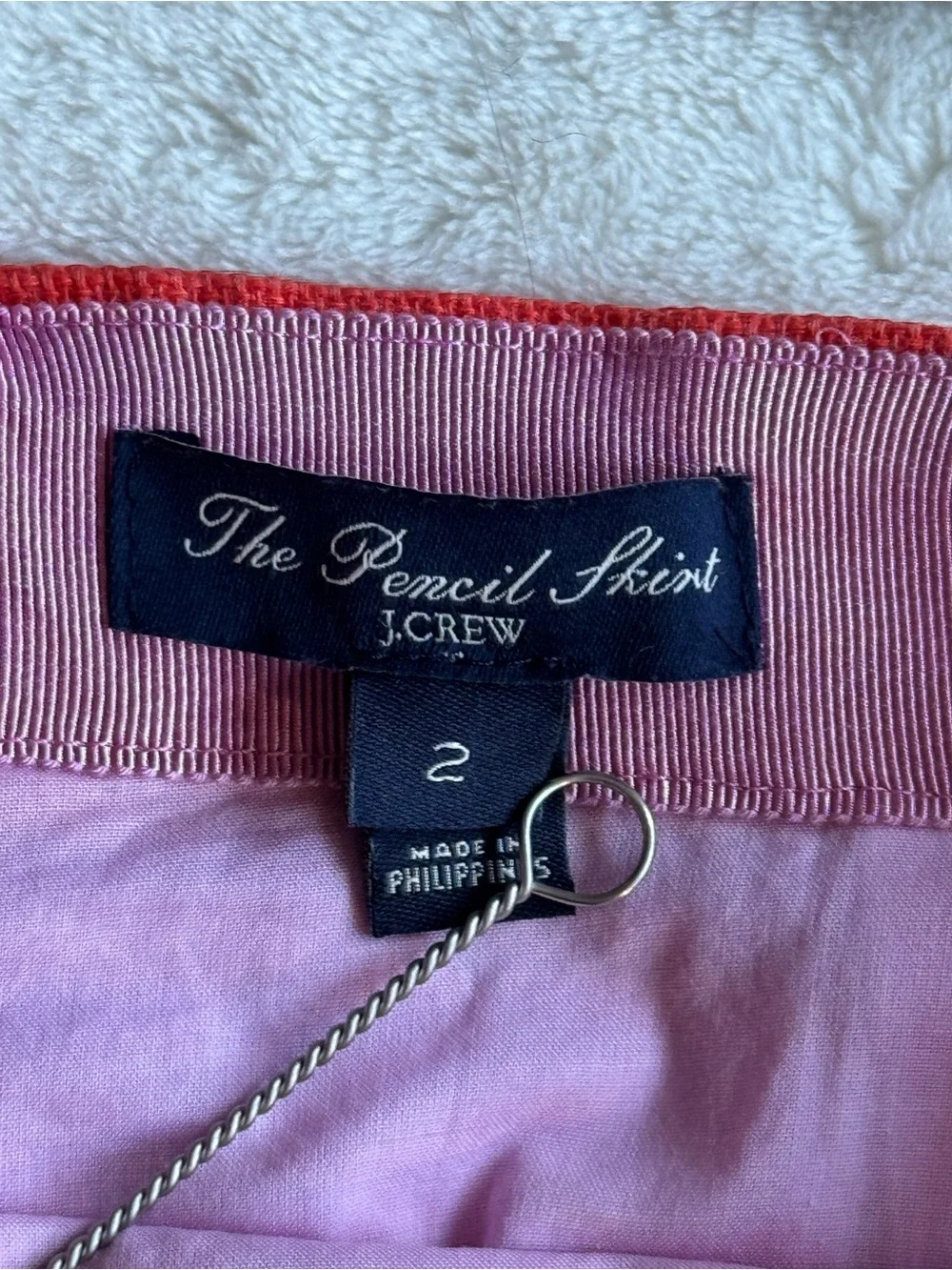J.Crew Basketweave Pencil Skirt Pink Coral Stripe Cotton Size 2